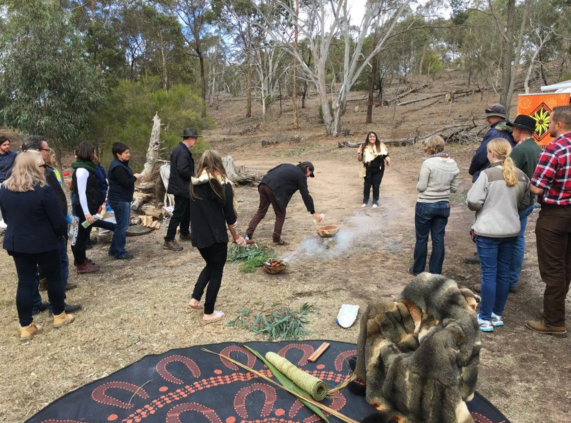 Community gathered in a circle for the Yaluk Wiyn Burt Welcome and Water Ceremony on Wadawurrung Country